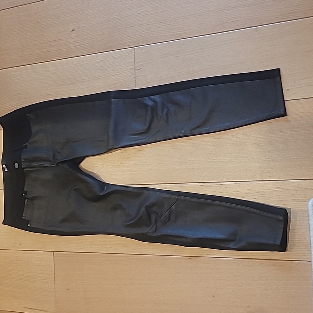Paige denim black knit pant with real leather front. Size 27